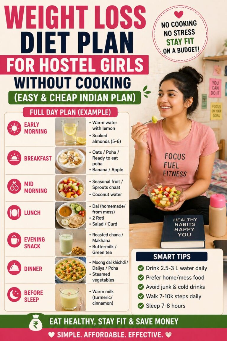 Weight Loss Diet Plan for Hostel Girls Without Cooking (Easy & Cheap Indian Plan)